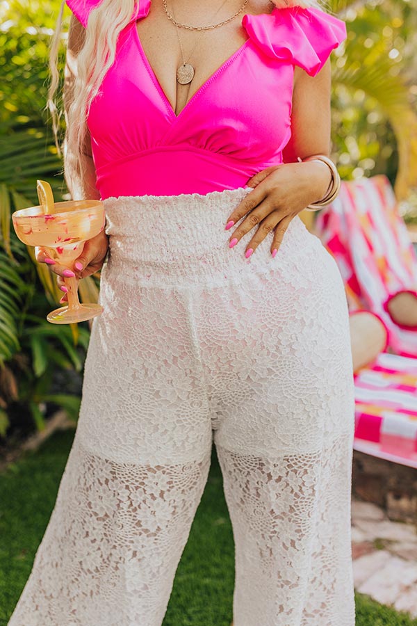 Boat Weekend High Waist Lace Pants in White Curves