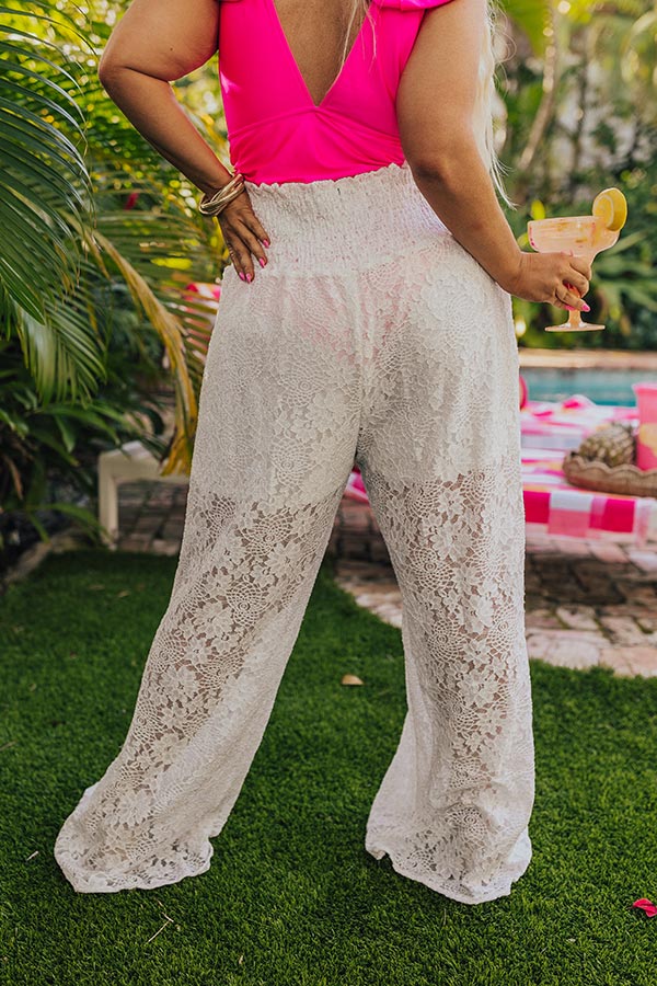 Boat Weekend High Waist Lace Pants in White Curves
