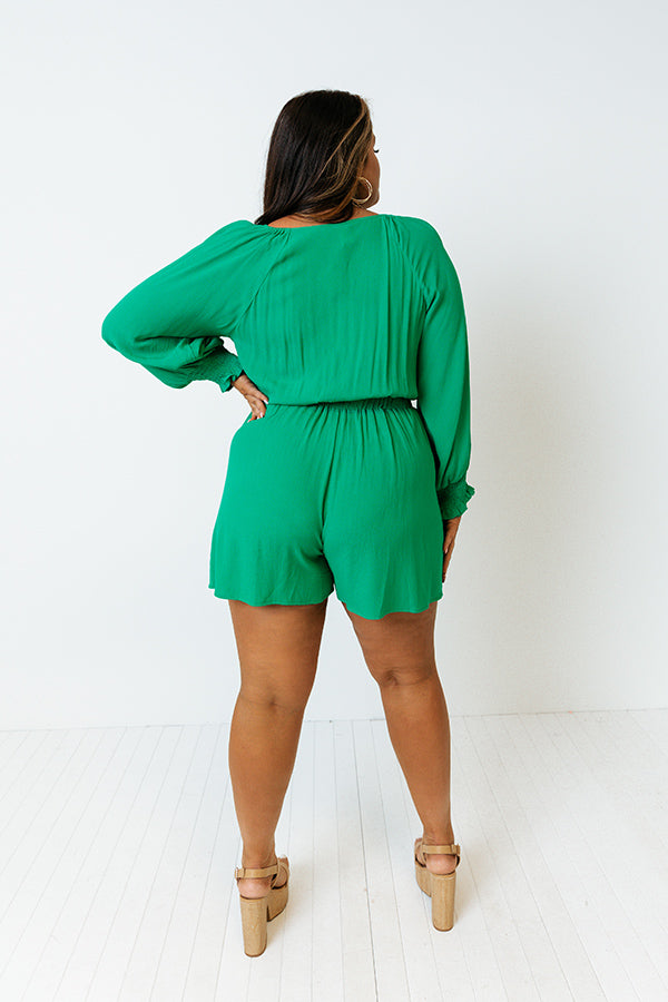 Cali Weekend Front Tie Romper In Emerald Curves