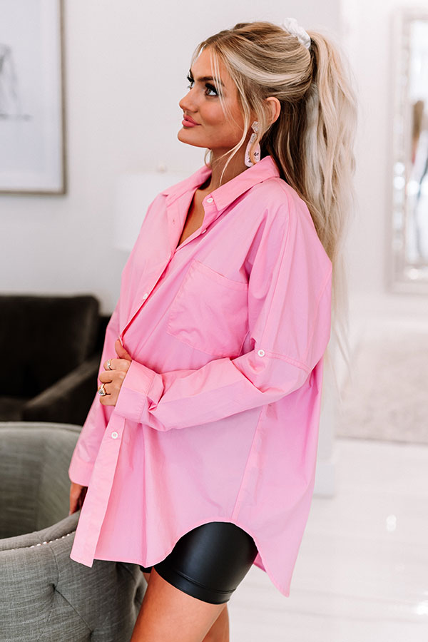 Sending Good Luck Button Up Top In Pink