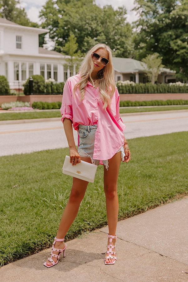 Sending Good Luck Button Up Top In Pink