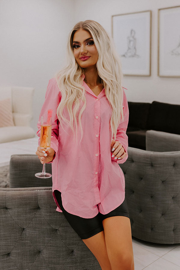 Sending Good Luck Button Up Top In Pink