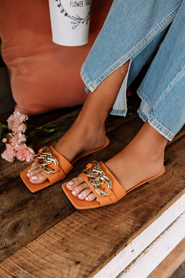 The Vivia Faux Leather Sandal In Peach