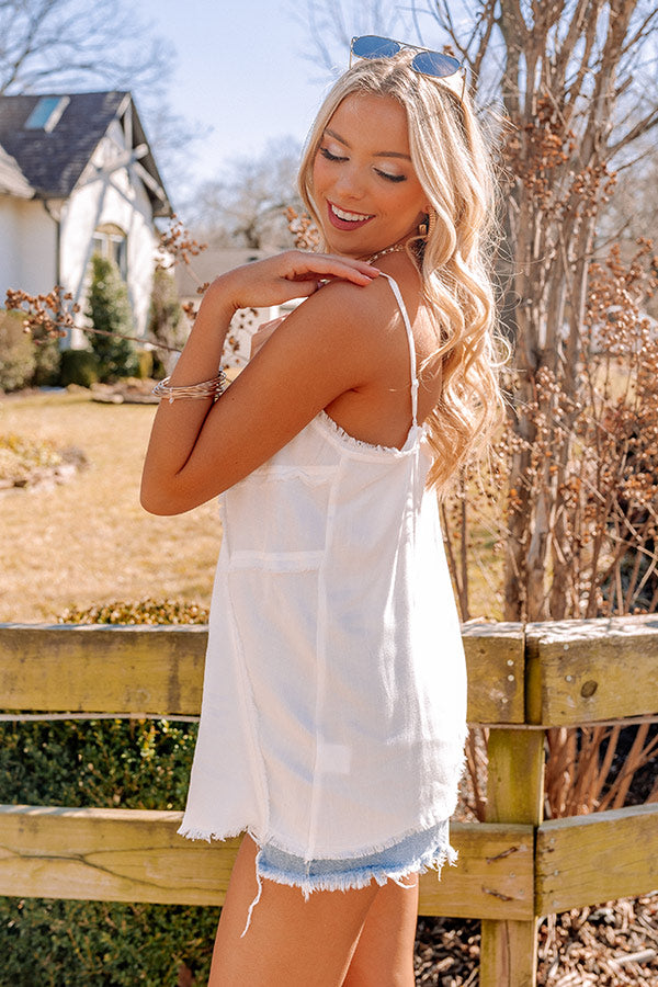 Made For Sunshine Frayed Tank In White