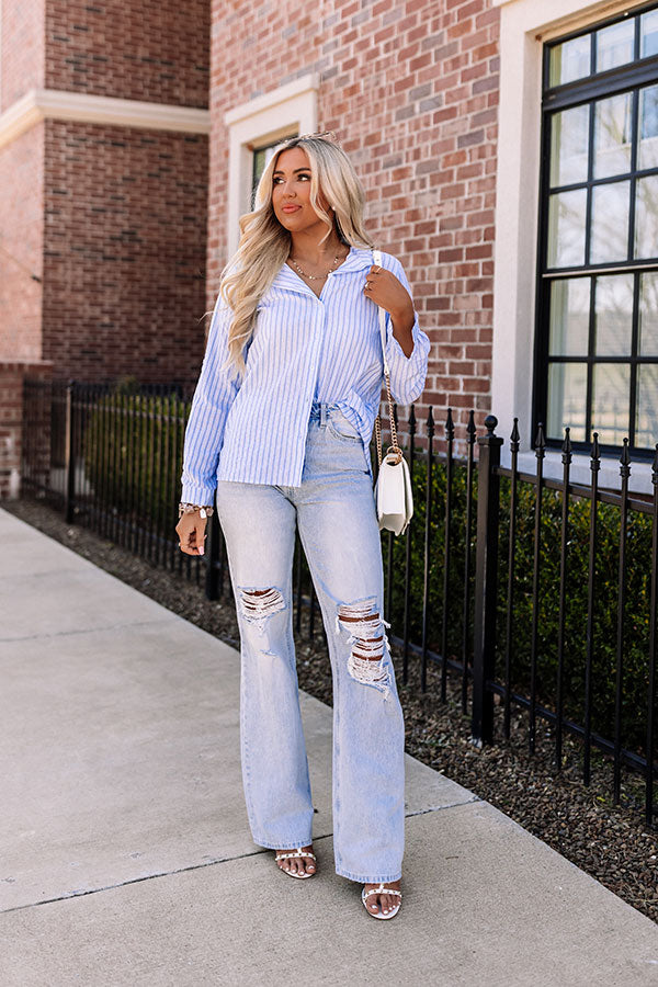 Wind In My Sails Stripe Button Up In Sky Blue