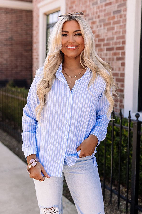 Wind In My Sails Stripe Button Up In Sky Blue