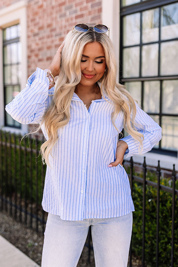 Wind In My Sails Stripe Button Up In Sky Blue