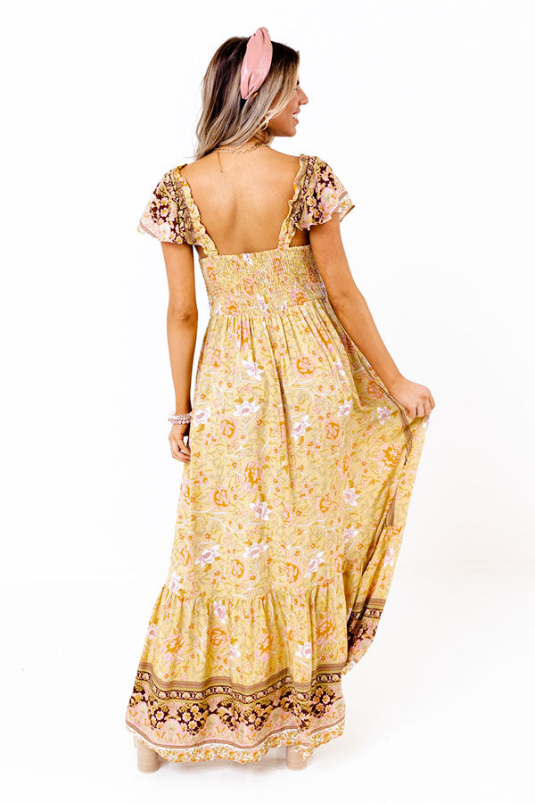 Sea Divine Smocked Maxi In Primrose Yellow