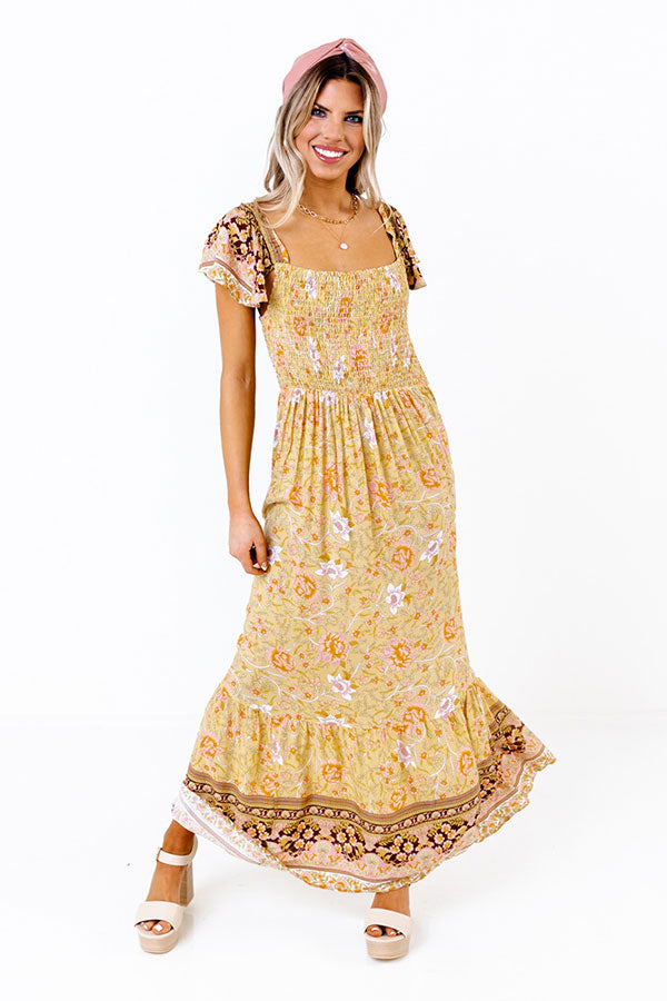 Sea Divine Smocked Maxi In Primrose Yellow