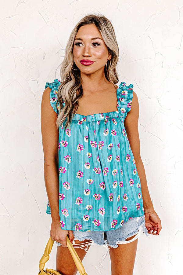 On A Wave Floral Shift Top in Turquoise