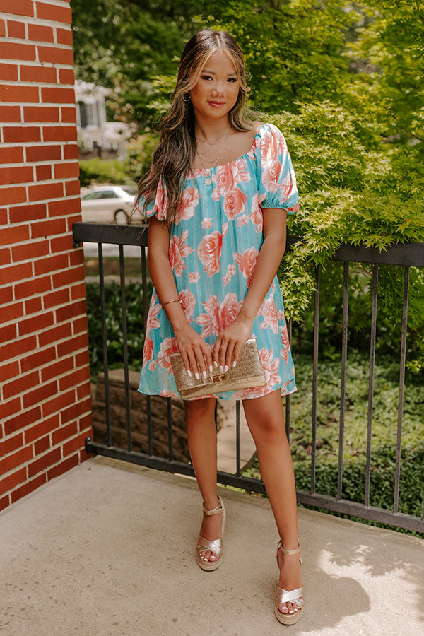 Create Your Dream Life Floral Shift Dress In Turquoise