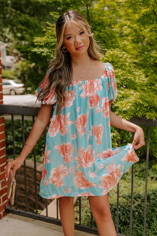 Create Your Dream Life Floral Shift Dress In Turquoise