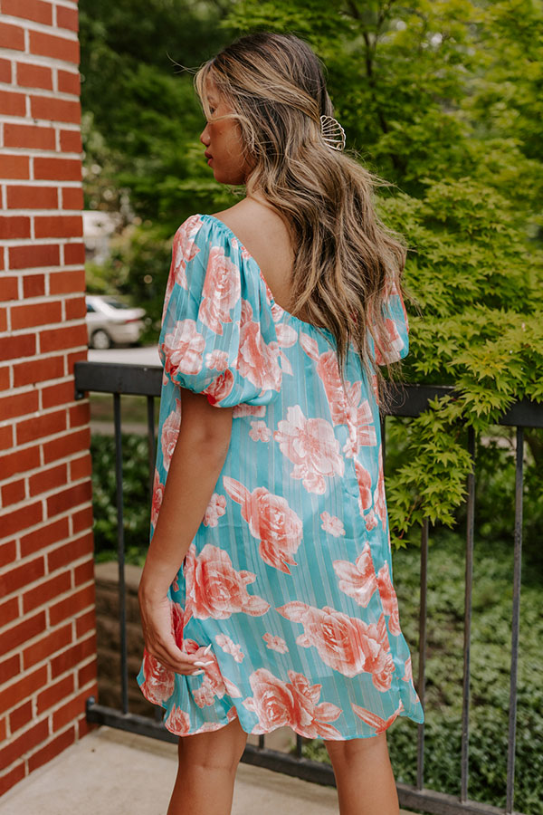 Create Your Dream Life Floral Shift Dress In Turquoise
