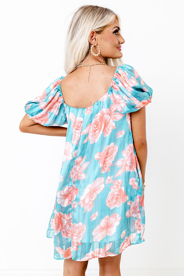 Create Your Dream Life Floral Shift Dress In Turquoise