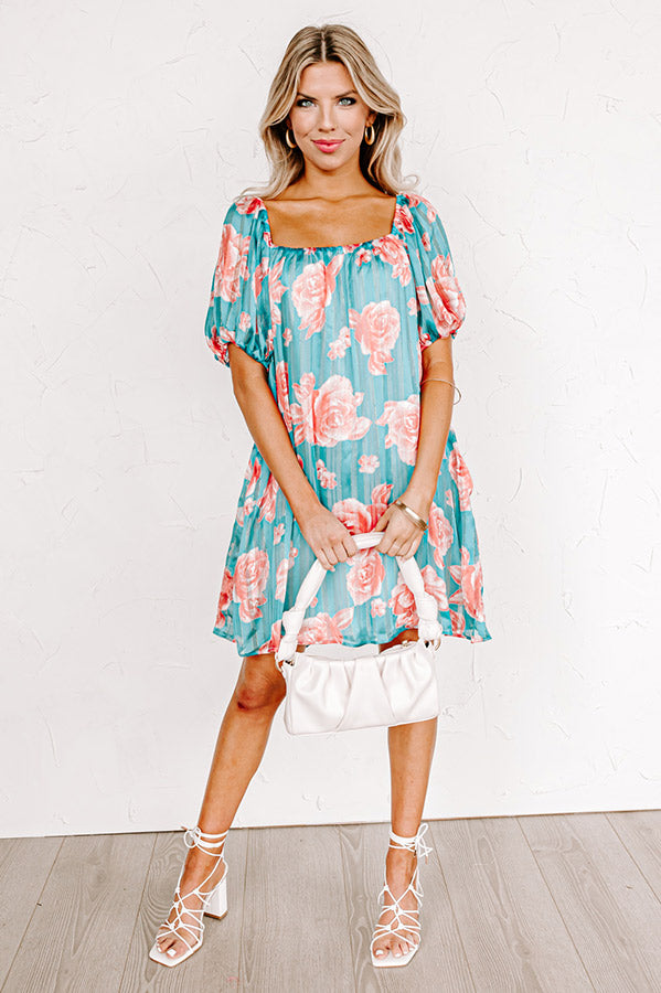 Create Your Dream Life Floral Shift Dress In Turquoise