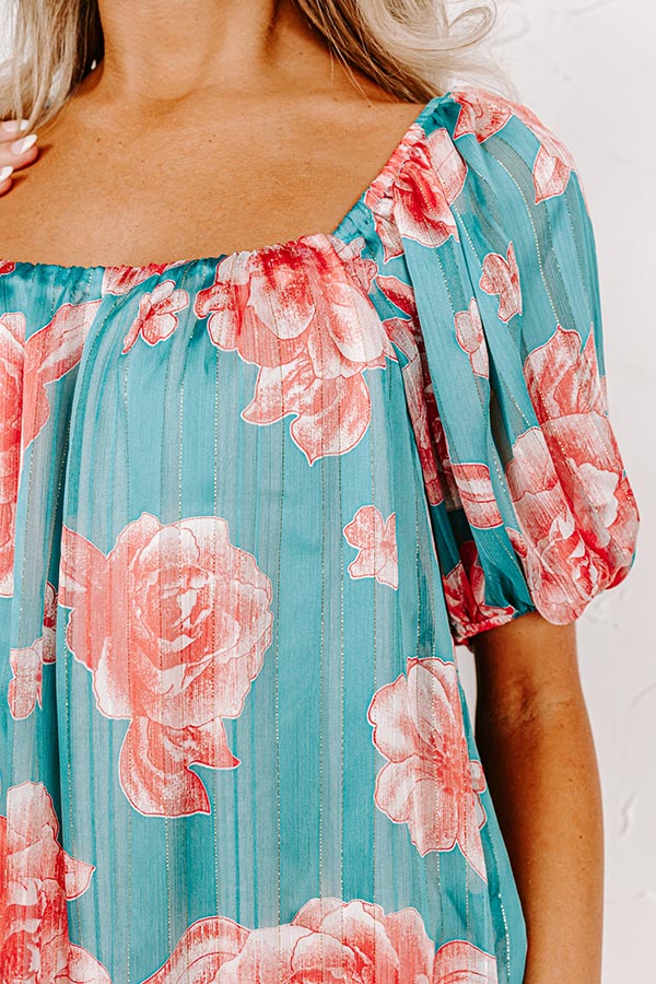 Create Your Dream Life Floral Shift Dress In Turquoise