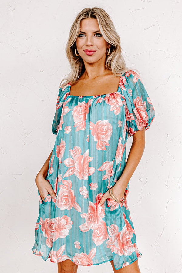 Create Your Dream Life Floral Shift Dress In Turquoise