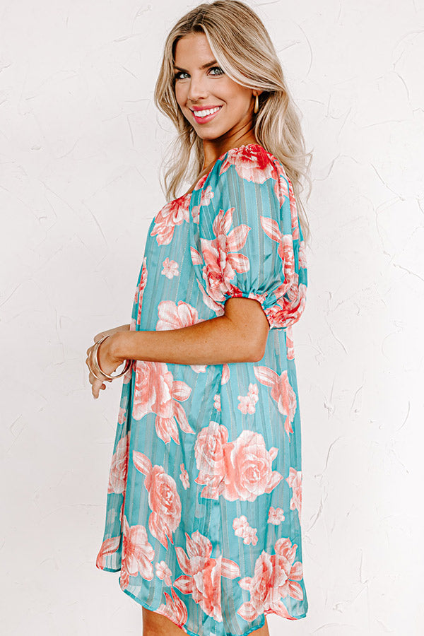 Create Your Dream Life Floral Shift Dress In Turquoise
