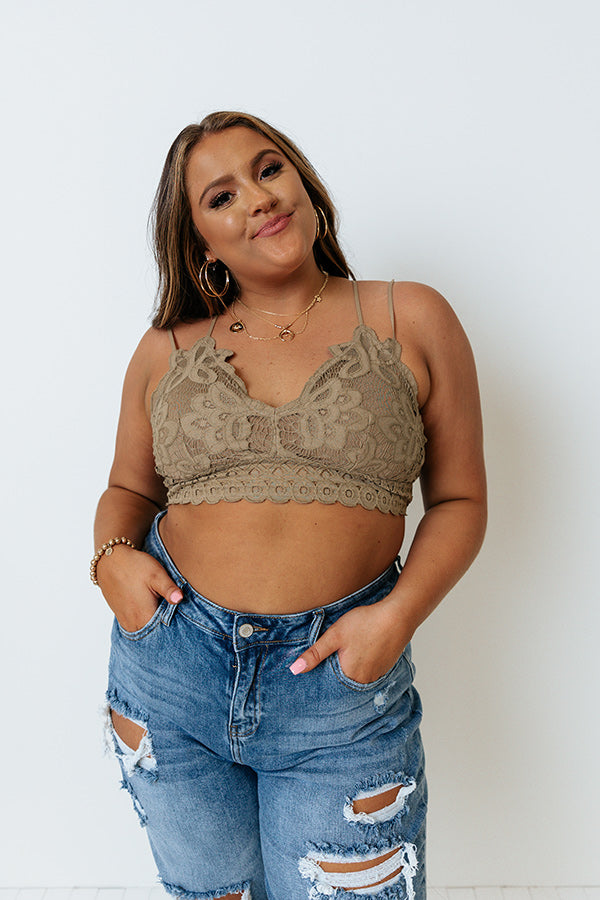 Paris Premier Lace Bralette In Martini Olive Curves