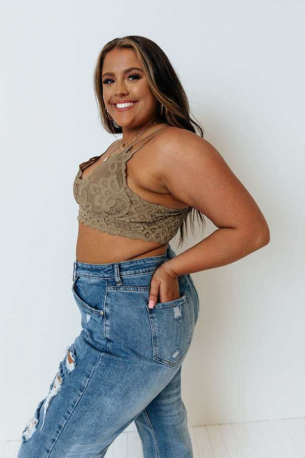 Paris Premier Lace Bralette In Martini Olive Curves