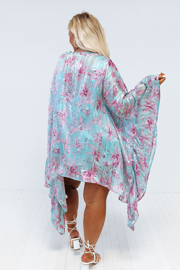 Forgotten Paradise Floral Overlay In Aqua Curves