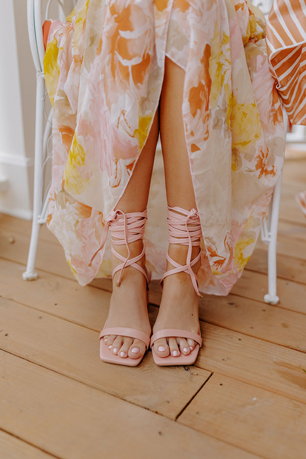 The Sheela Faux Leather Lace Up Heel In Blush