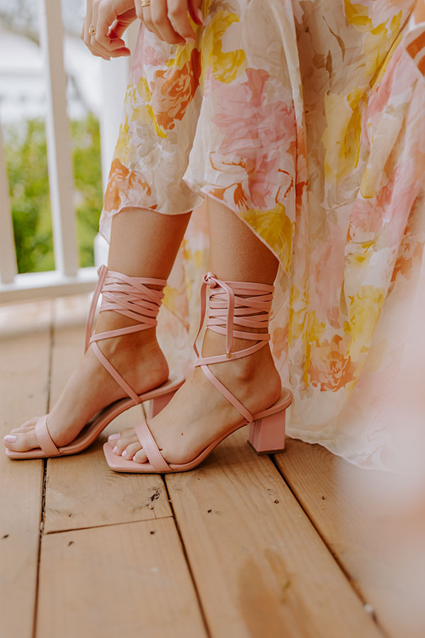 The Sheela Faux Leather Lace Up Heel In Blush