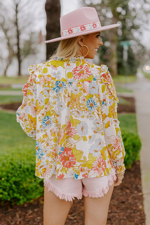 Sugary Sweet Floral Shift Top in Cream
