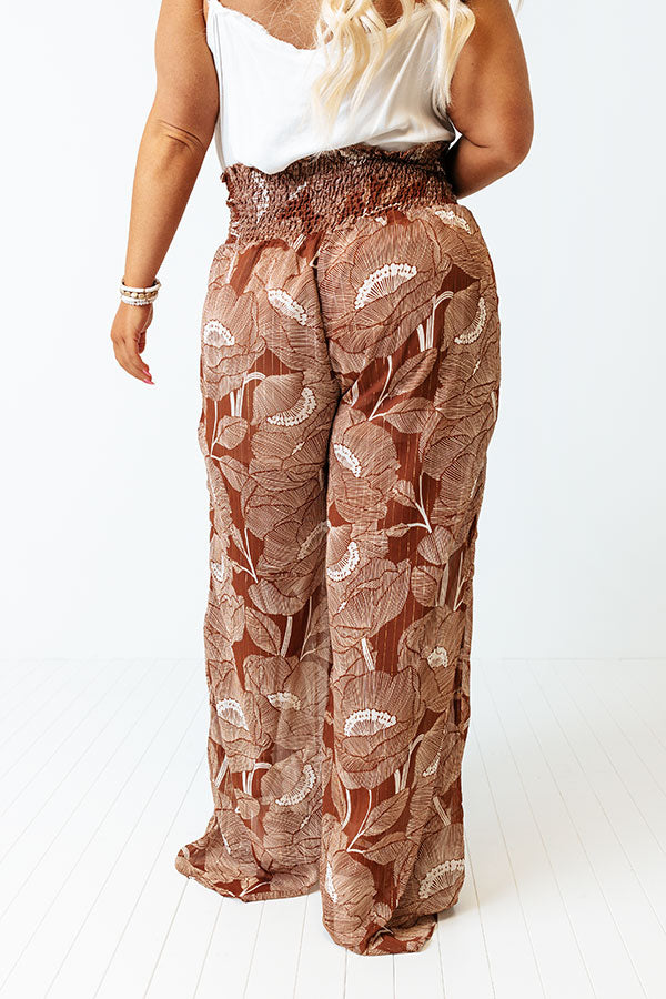 Boat Weekend High Waist Floral Pants in Brown Curves