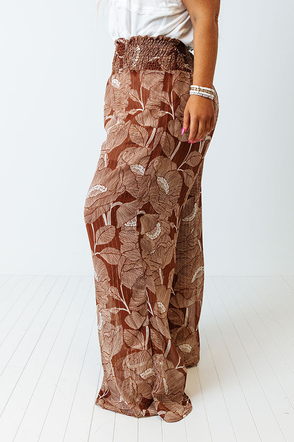 Boat Weekend High Waist Floral Pants in Brown Curves