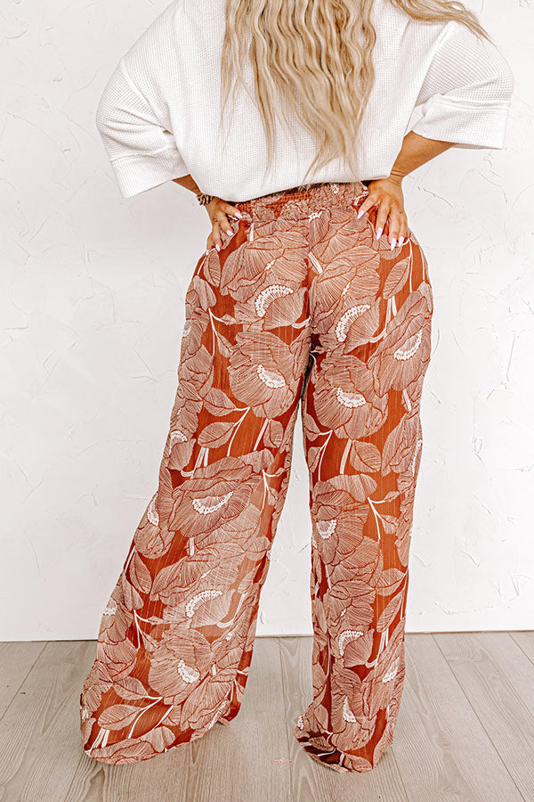 Boat Weekend High Waist Floral Pants in Brown Curves