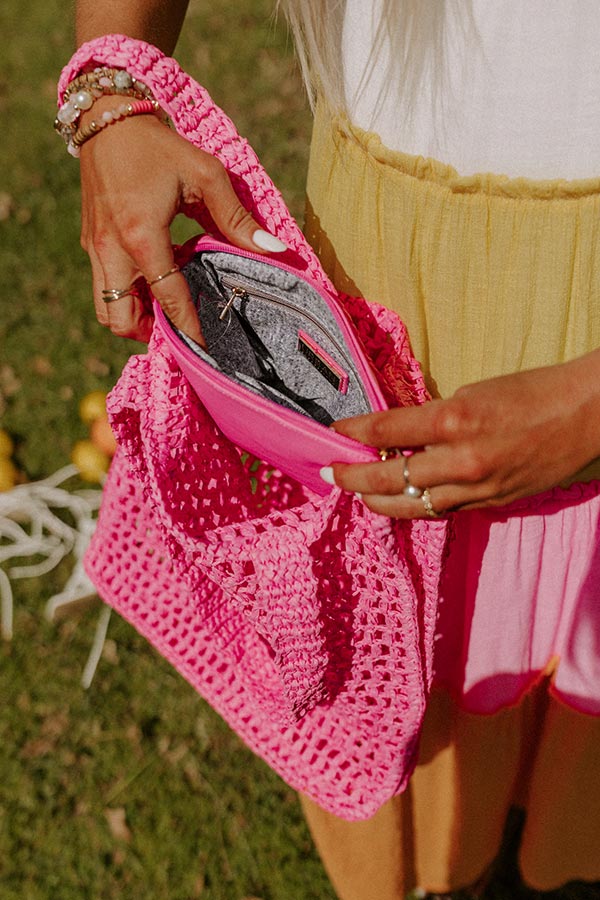 Somewhere In The Tropics Woven Tote In Hot Pink