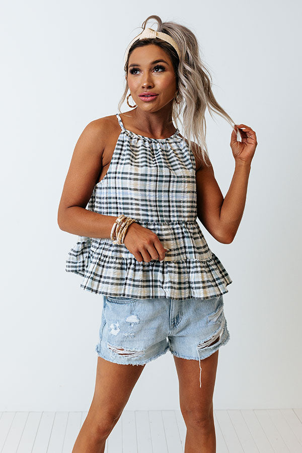 Friendship Circle Gingham Shift Top In Sky Blue