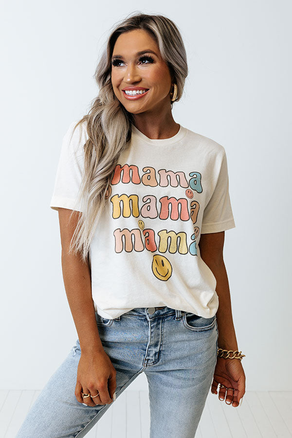 Smiley Mama Graphic Tee In Cream