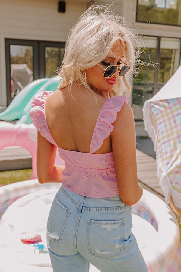 Cabo Beaches Eyelet Crop Top In Pink