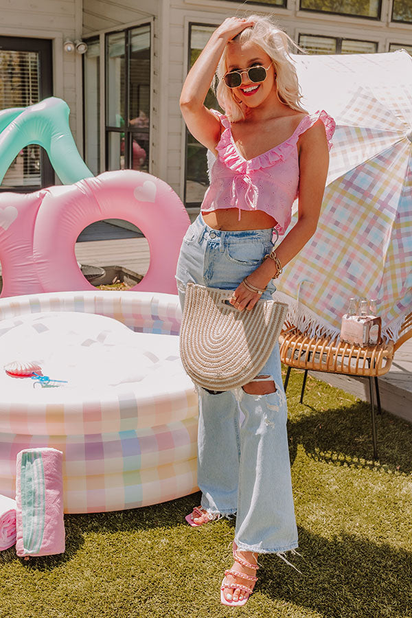 Cabo Beaches Eyelet Crop Top In Pink