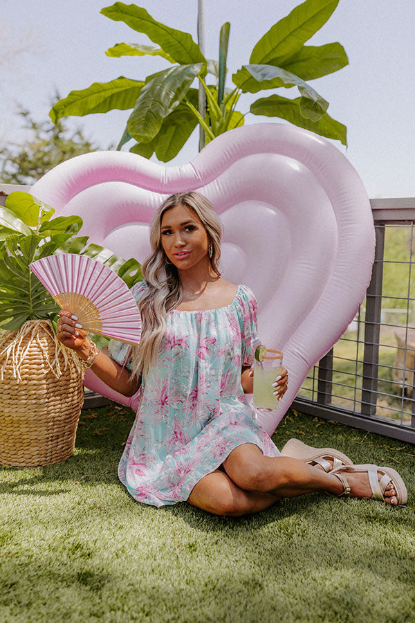 Create Your Dream Life Floral Shift Dress In Aqua