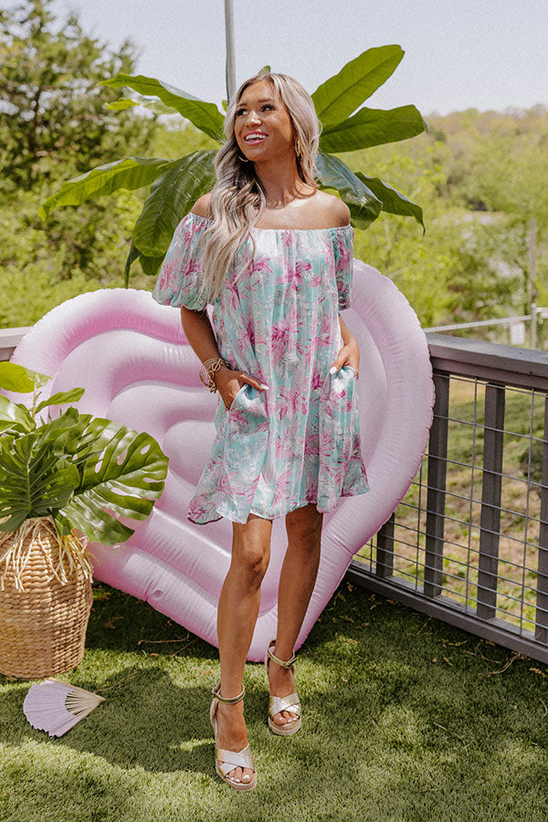 Create Your Dream Life Floral Shift Dress In Aqua