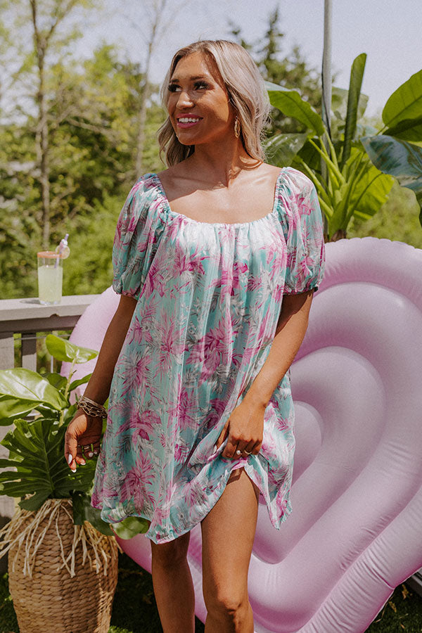 Create Your Dream Life Floral Shift Dress In Aqua