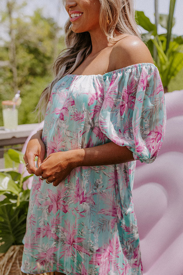Create Your Dream Life Floral Shift Dress In Aqua