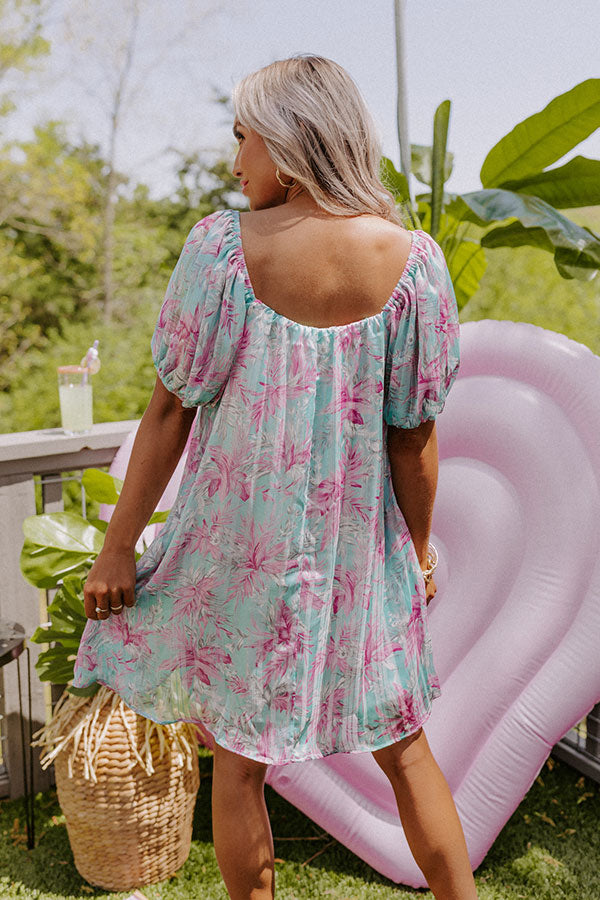 Create Your Dream Life Floral Shift Dress In Aqua