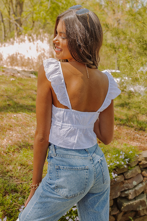Cabo Beaches Eyelet Crop Top In White