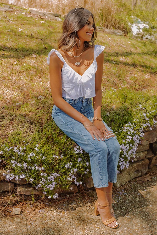 Cabo Beaches Eyelet Crop Top In White