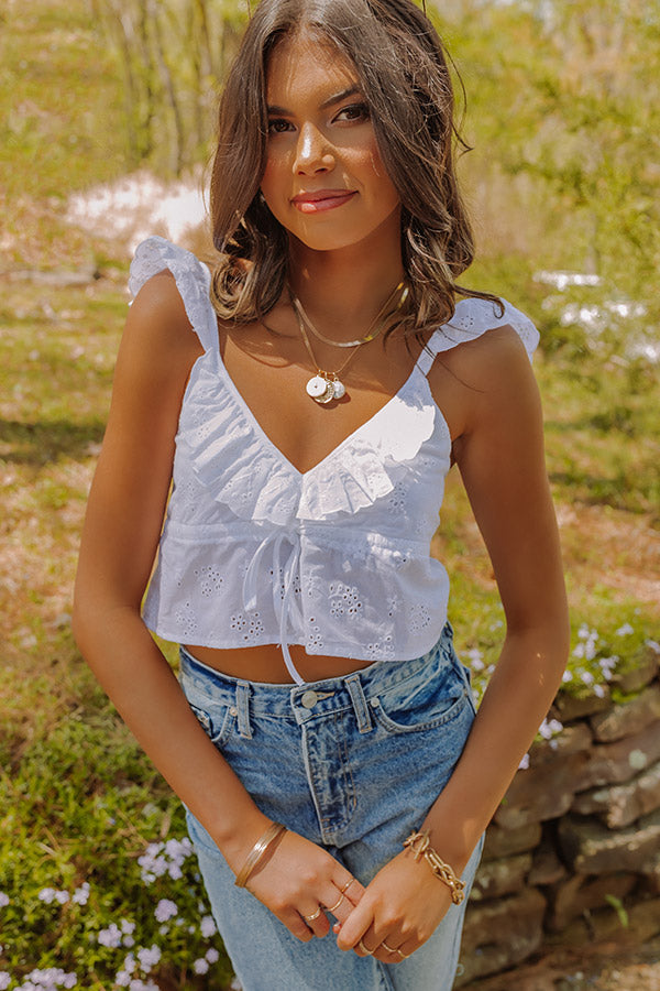 Cabo Beaches Eyelet Crop Top In White