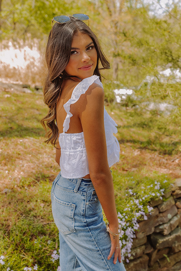 Cabo Beaches Eyelet Crop Top In White