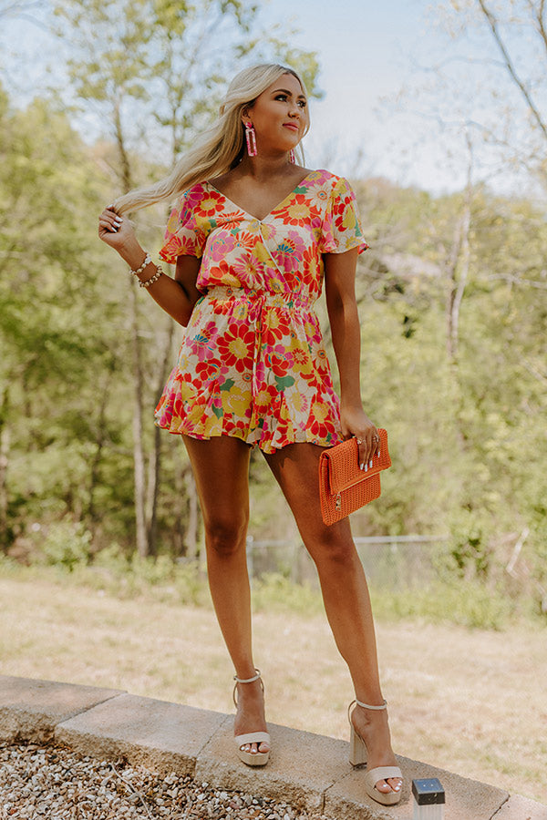 Sassy And Sweet Floral Romper in Tangerine