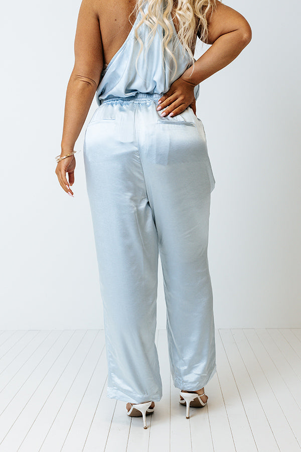 Go To Glam Satin Pants In Sky Blue Curves