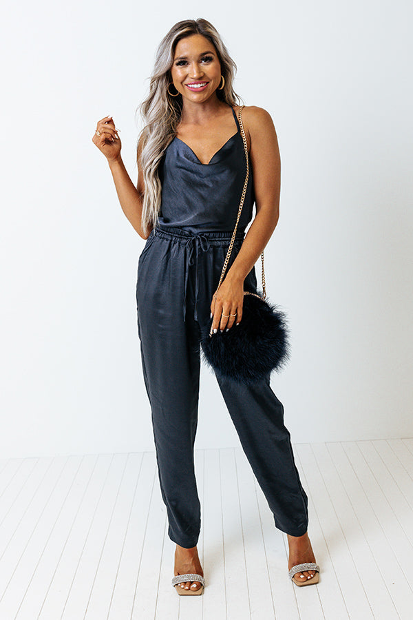 Go To Glam Satin Pants In Navy
