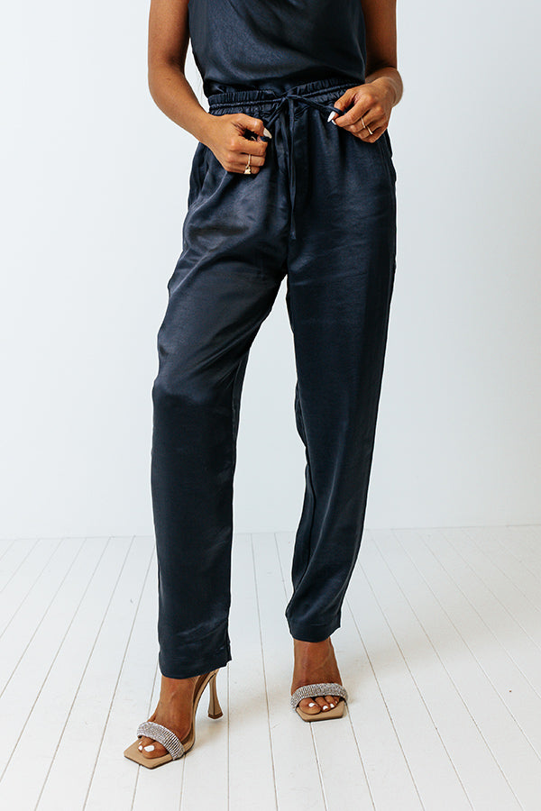 Go To Glam Satin Pants In Navy