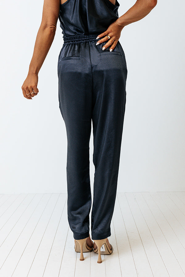 Go To Glam Satin Pants In Navy
